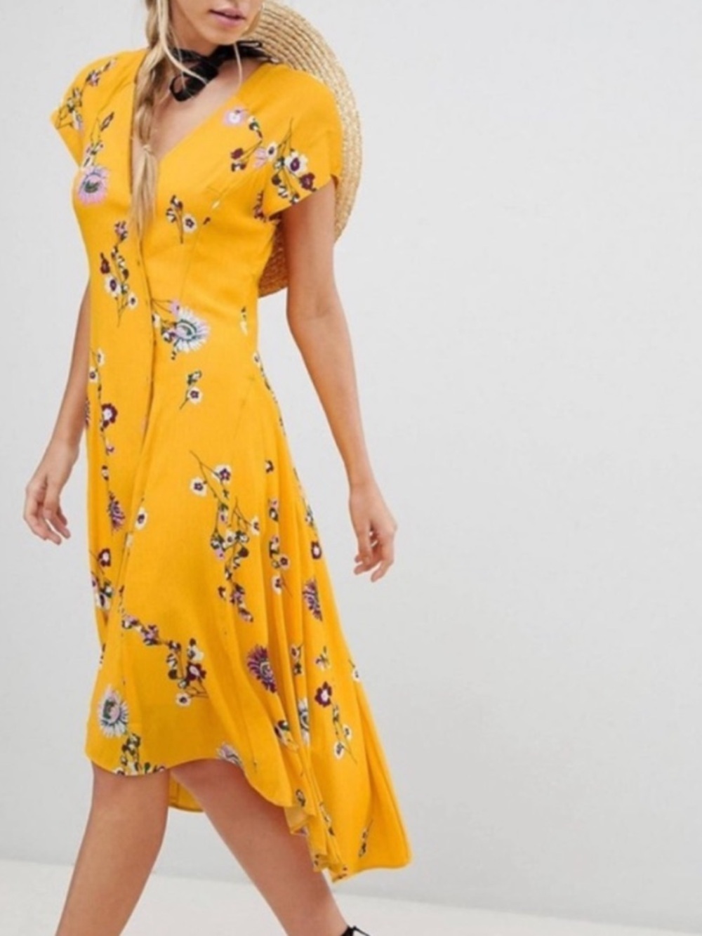Free People Lost in You Yellow Floral Maxi Dres Size XS